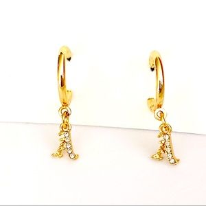 $10 SALE!! Mini Gold Hoop Letter “A” Initial Crystal Earrings
